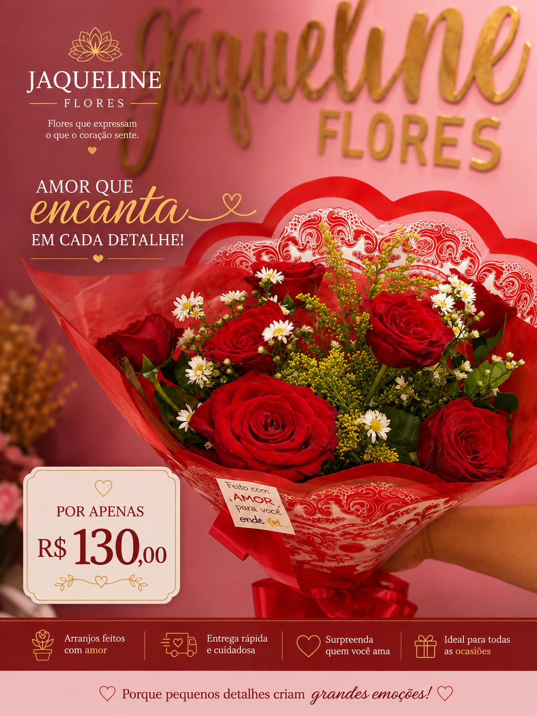 Buquê de 6 rosas vermelhas