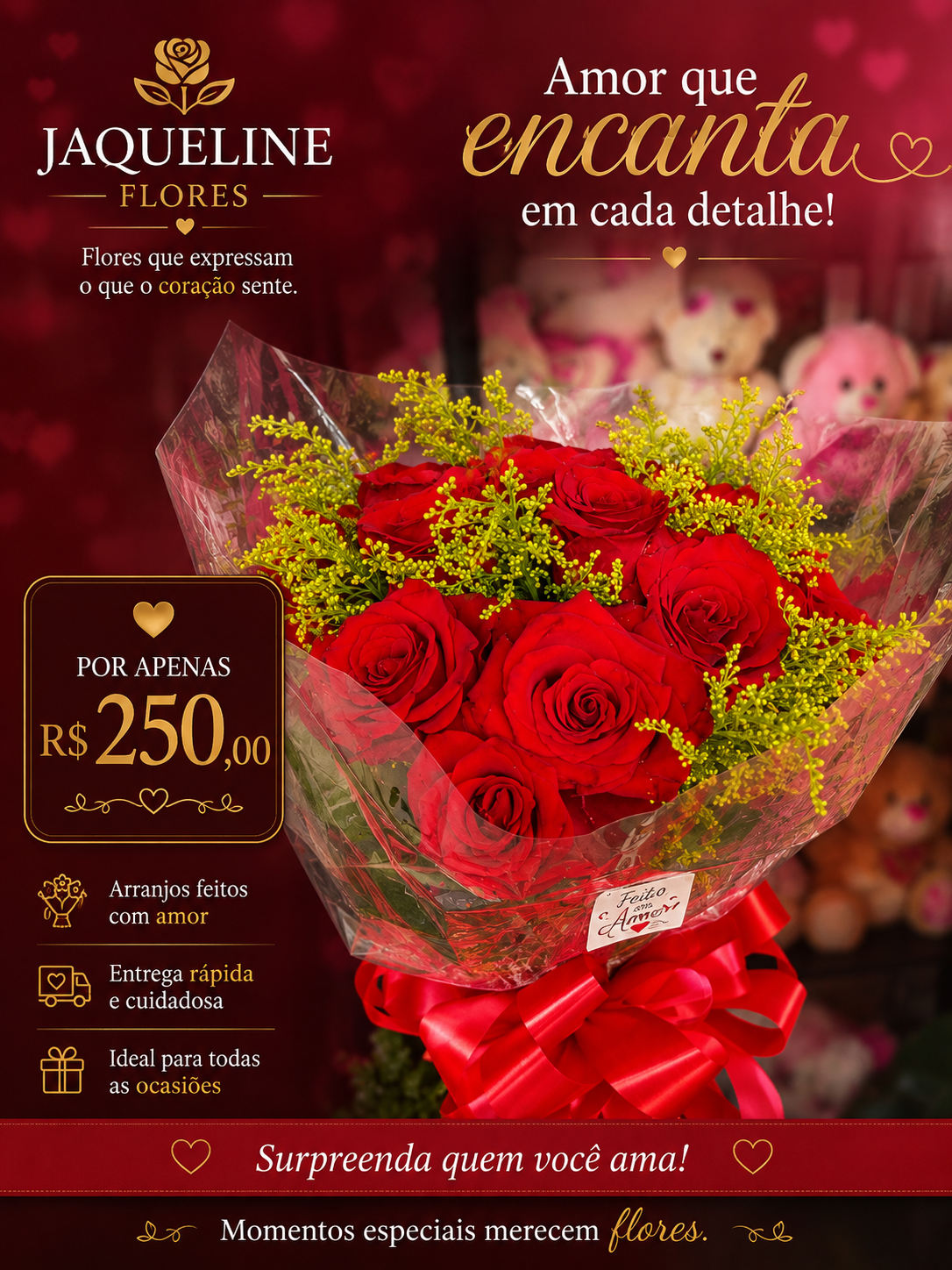 Buquê de 15 rosas vermelhas