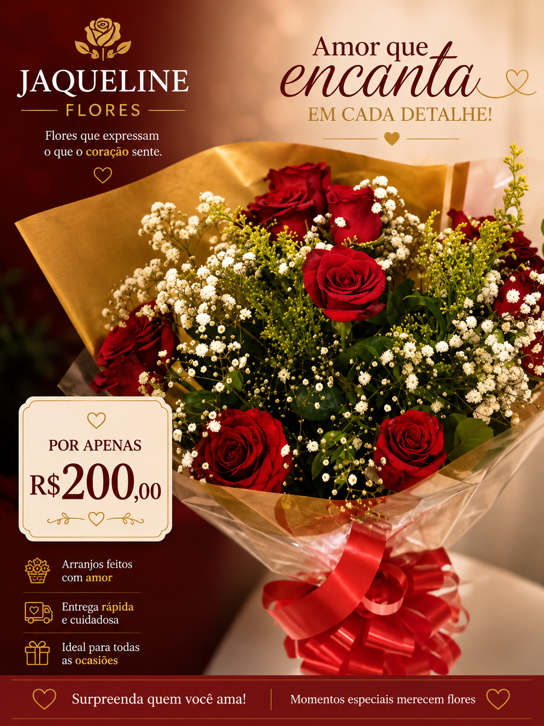 Buquê de 12 rosas vermelhas