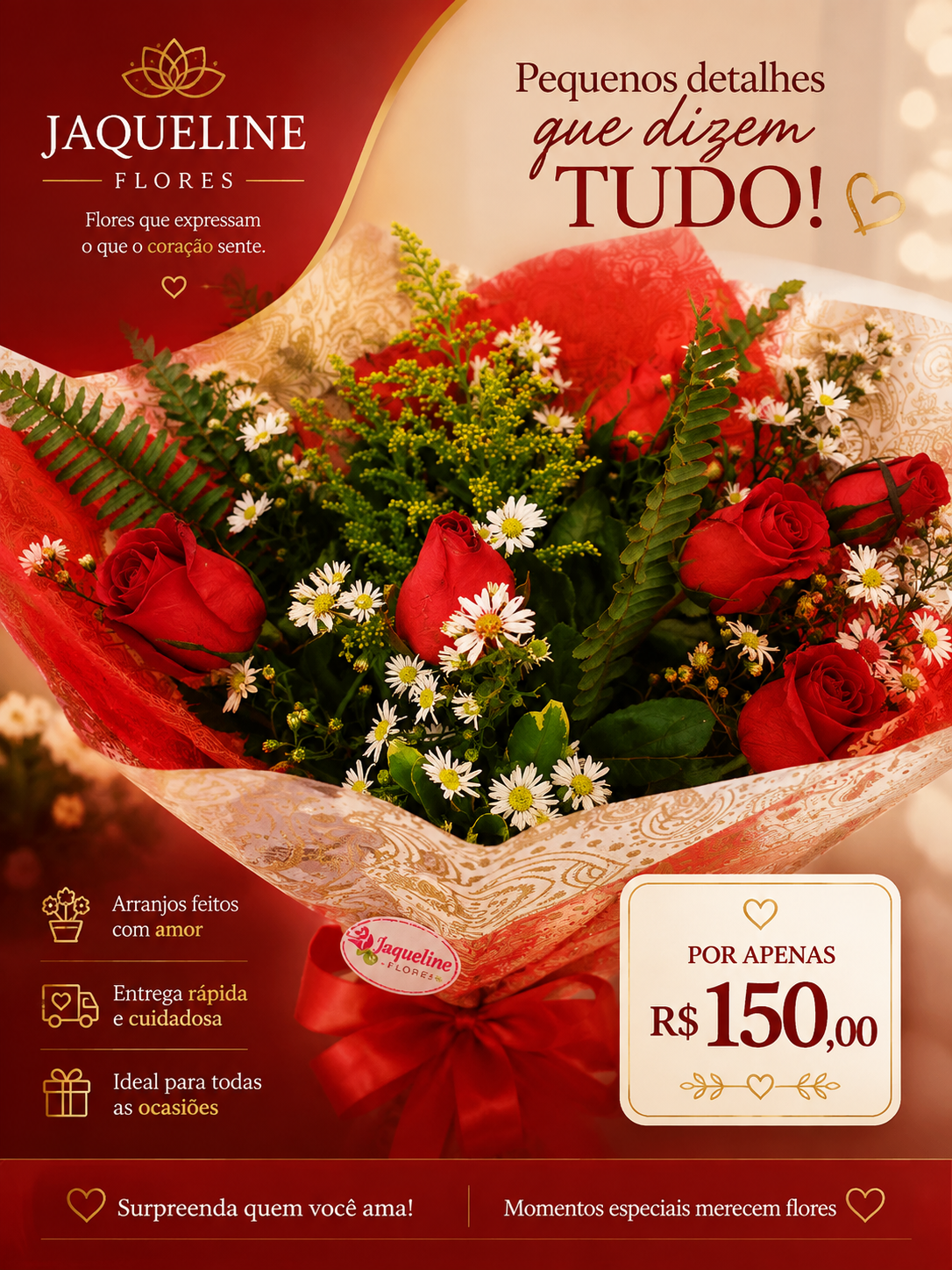 Buque com 8 Rosas Vermelhas
